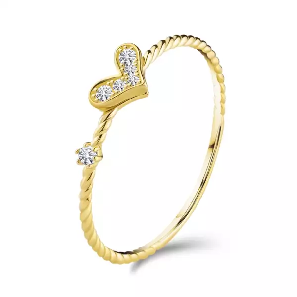 585 arany gyűrű, csavart mintás szárak, csillogó szív, cirkónia - Nagyság_ 52
