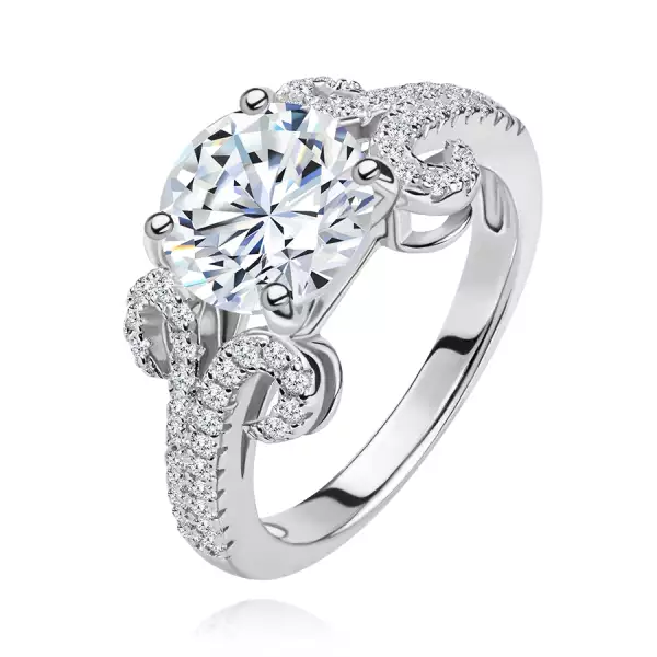 925 ezüst eljegyzési gyűrű, kerek átlátszó cirkónia, csillogó szárak - Nagyság_ 57