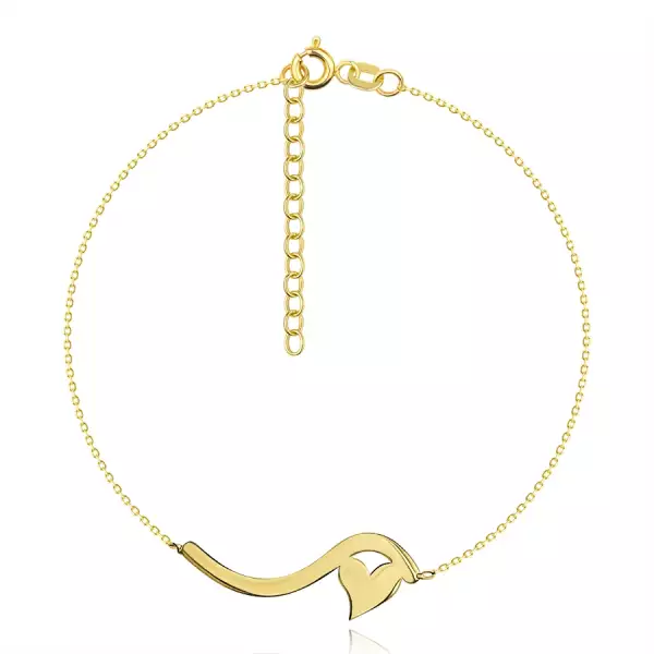 Karkötő 14K sárga aranyból - hullám és kis, szimmetrikus szív, finom lánc