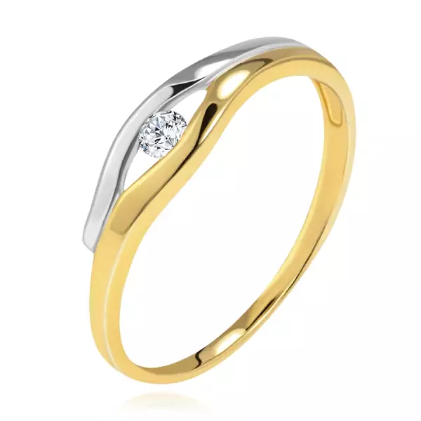 Briliáns gyűrű 14K aranyból - gyémánt keskeny kivágásban, kétszínű vonalak - Nagyság_ 48