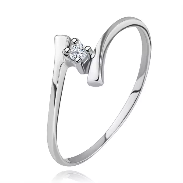 585 arany gyűrű - csillogó átlátszó briliáns, vékony hajlított szárak, fehér arany - Nagyság_ 55