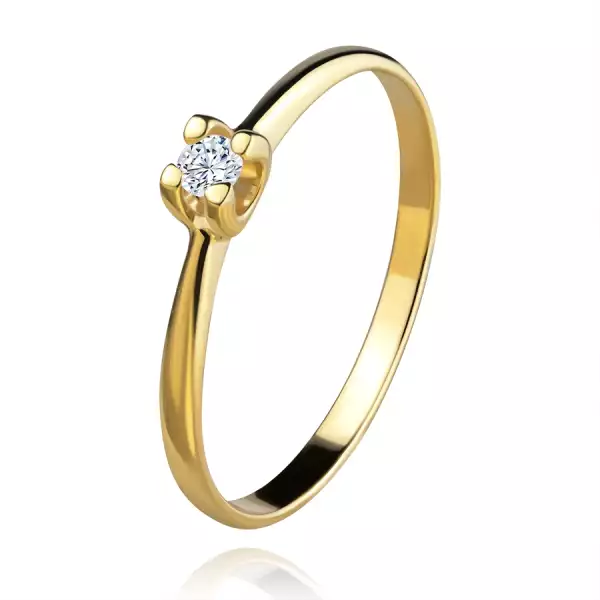 585 arany gyűrű - csillogó átlátszó briliáns négyágú foglalatban, szűkített szárak - Nagyság_ 49