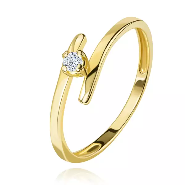 Gyémánt gyűrű sárga 14K aranyból - csillogó átlátszó briliáns, vékony meghosszabított szárak - Nagyság_ 53