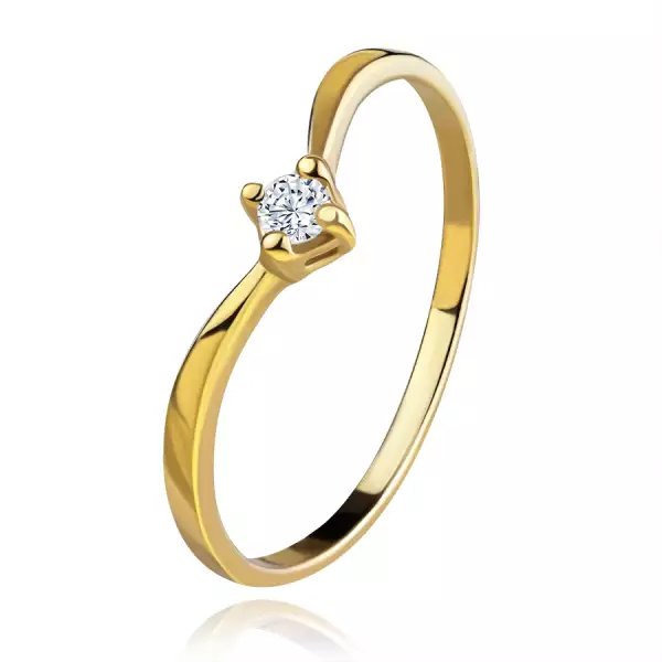 Gyűrű sárga 585 aranyból - fényes hajlított szárak, csillogó átlátszó gyémánt - Nagyság_ 49