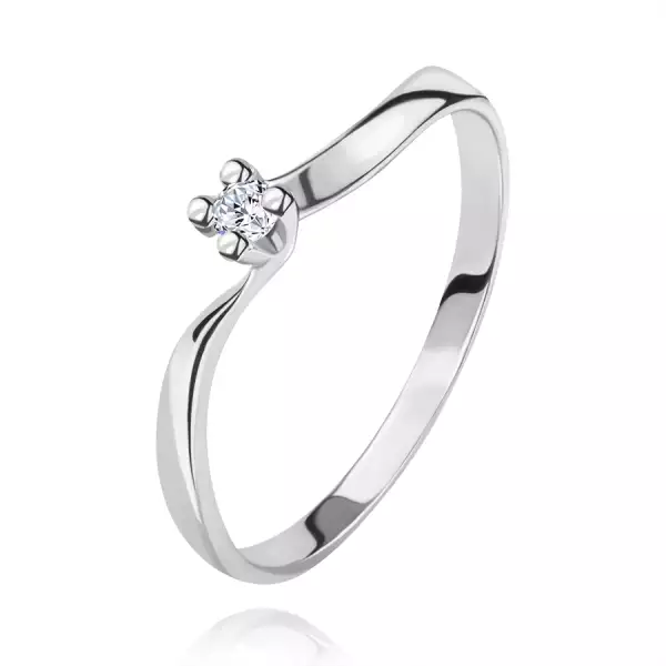 Gyémánt gyűrű fehér 14K aranyból - csillogó briliáns foglalatban, hullámos szárak - Nagyság_ 56