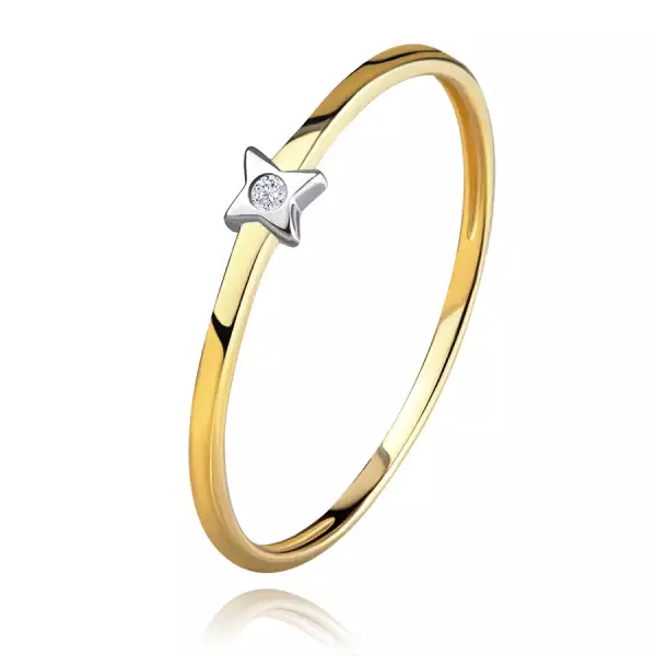 Kétszínű 585 arany gyűrű - csillag átlátszó briliánssal, vékony szárak - Nagyság_ 62