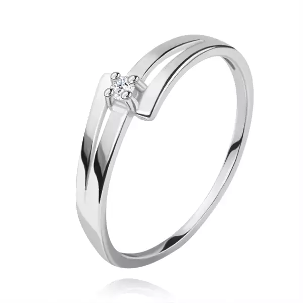 Briliáns gyűrű fehér 14K aranyból - osztott fényes szárak, átlátszó gyémánt - Nagyság_ 54