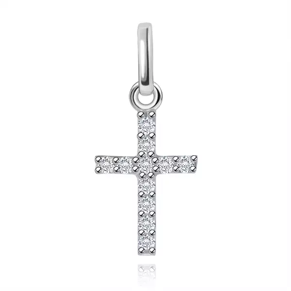 Csillogó medál fehér 14K aranyból - átlátszó gyémánt kereszt