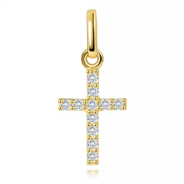 Medál sárga 14K aranyból - kis kereszt átlátszó briliánssal díszítve