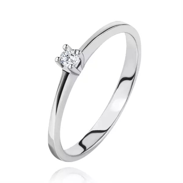 Briliáns gyűrű fehér 585 aranyból - csillogó átlátszó gyémánt négyágú foglalatban - Nagyság_ 54