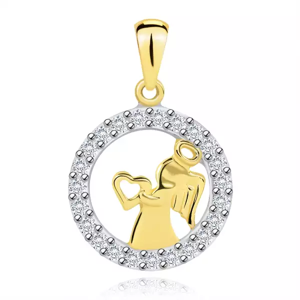 585 arany medál - fényes angyal szívvel, cirkóniás körvonal