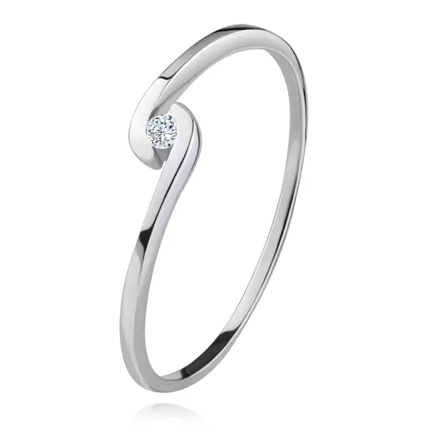 Gyűrű fehér 14K aranyból - kerek átlátszó cirkónia a hajlított szárvégek között - Nagyság_ 60