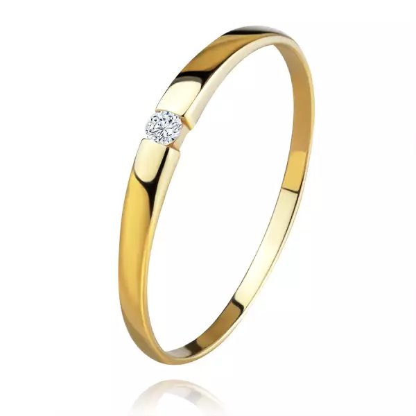 14K arany gyűrű - csillogó átlátszó cirkónia, sima kidomborodó szárak - Nagyság_ 55