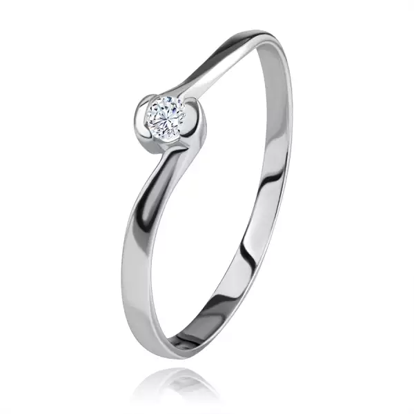 Gyűrű fehér 14K aranyból - hajlított szárvégek, kerek átlátszó cirkónia - Nagyság_ 53