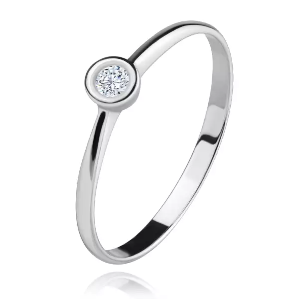 Gyűrű fehér 14K aranyból - átlátszó cirkónia fényes foglalatban, szűkített szárak - Nagyság_ 59