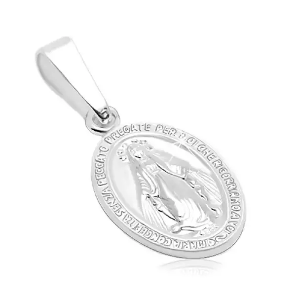 925 ezüst medál - ovális alakú tábla Szűz Mária szimbólumokkal