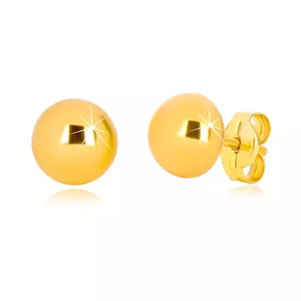 375 sárga arany fülbevaló - egyszerű félgömb fényes felülettel, 6 mm
