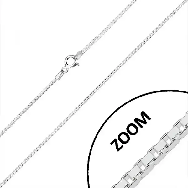 925 ezüst lánc - fényes szögletes elemek, négyzet alakú keresztmetszet, 1,2 mm