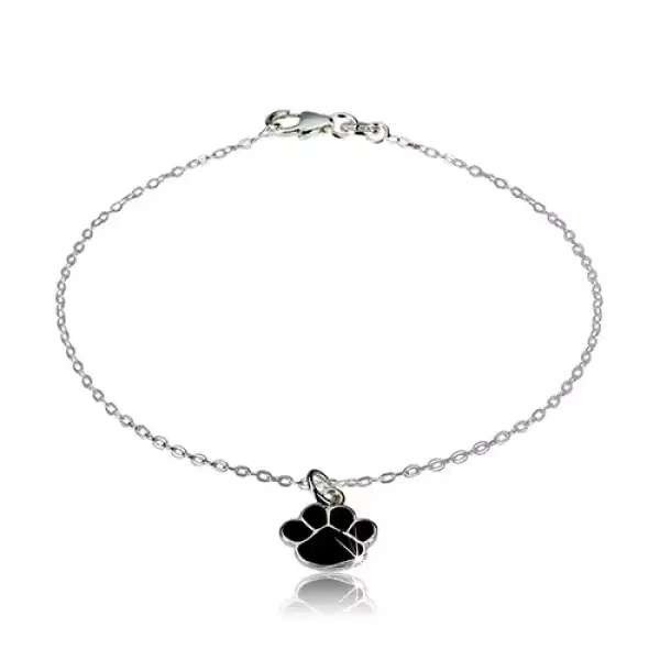 925 ezüst karkötő - fekete mancs, fényes lánc ovális szemekből