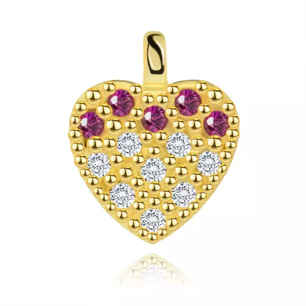 375 arany medál - szív körvonal rózsaszín és átlátszó cirkóniákkal kirakva