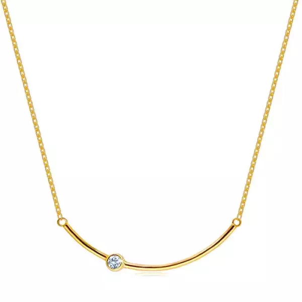 14K sárga arany nyaklánc - lekerekített sima vonal átlátszó foglalatba helyezett cirkóniával díszítve