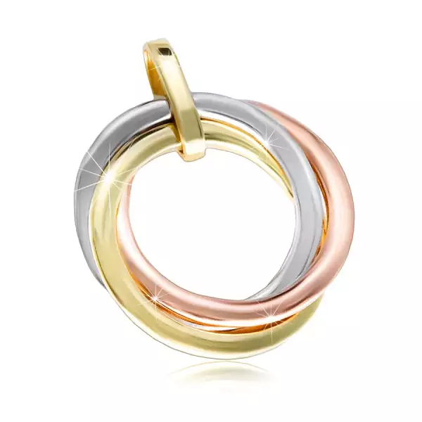 Fényes medál kombinált 585 aranyból - három kerek gyűrű