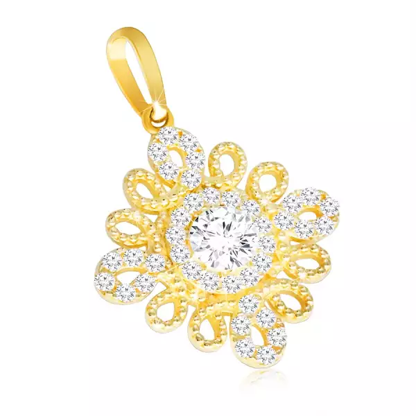 375 arany medál – spirális körvonal virág alakban, átlátszó cirkónia középen
