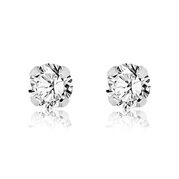 Beszúrós fülbevaló 585 fehér aranyból – kerek átlátszó cirkónia egy foglalatban
