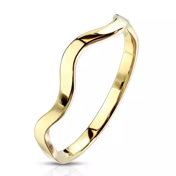 Gyűrű acélból arany színben – keskeny gyűrűsín, hullám motívum, 2 mm - Nagyság_ 59