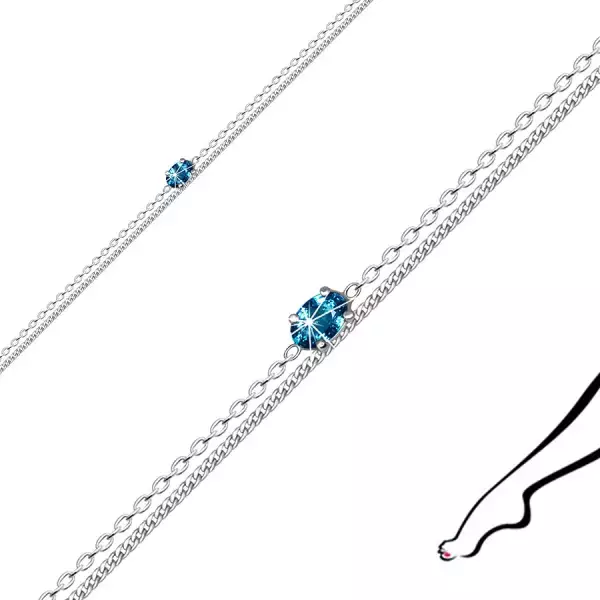 Bokalánc 925 ezüstből – kettős lánc, cirkónia búzaszem kék színben