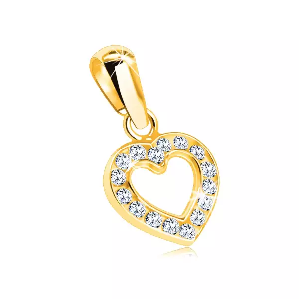 Medál 9K aranyból – szív alakú körvonal kerek átlátszó cirkóniákkal kirakva