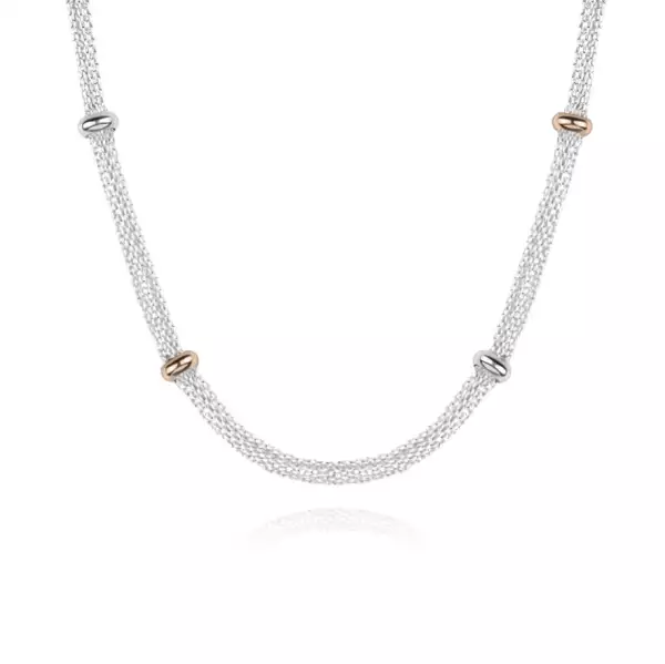 925 Ezüst nyaklánc - ezüst és rózsa-arany gyöngyökkel összekapcsolt láncok