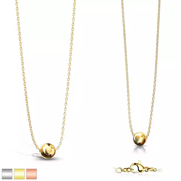 Nyaklánc rozsdamentes acélból - fényes gyöngy, PVD bevonat technológia, homár karom zár - Szín: Réz