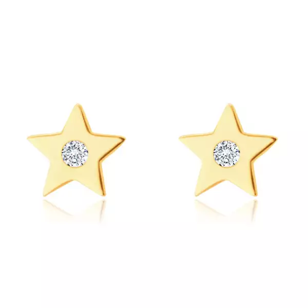 14K sárga arany gyémánt fülbevaló - ötágú csillag,briliánssal
