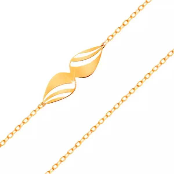 Karkötő 14K sárga aranyból - vékony lánc, masni kivágott könnycseppekből