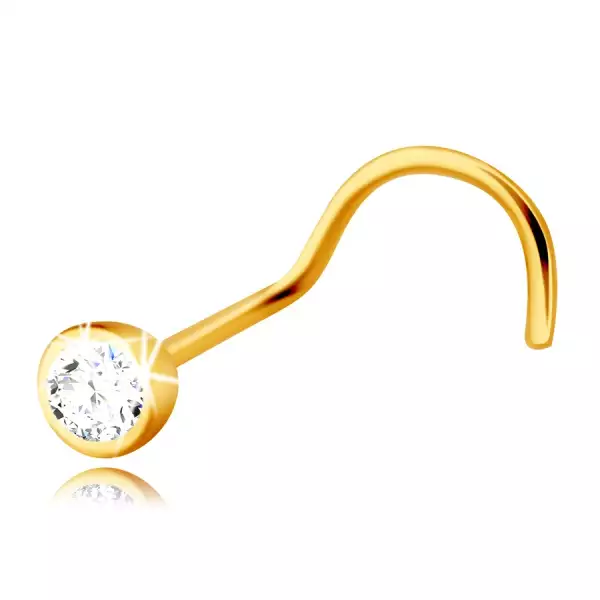 14K sárga arany gyémánt piercing, ívelt - ragyogó kerek keretben, 2 mm