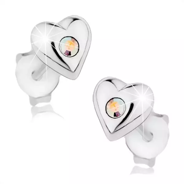 Fülbevaló 925 ezüstből, fényes szívecske szivárvány Swarovski kristállyal