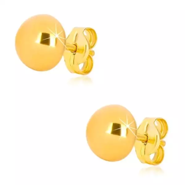 375 sárga arany fülbevaló, egyszerű félgömb, tükörfényes felület, 7 mm