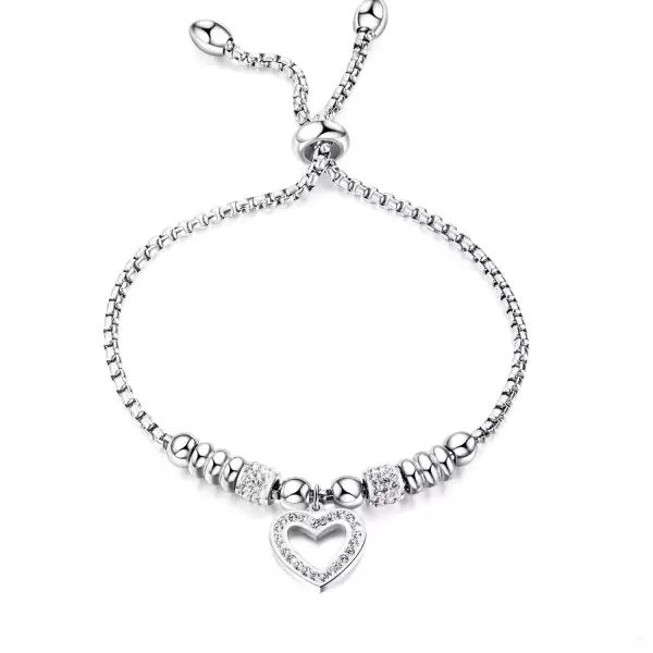 Acél karkötő, ezüst színű - cirkóniás szív, fényes golyók, vastagabb lánc