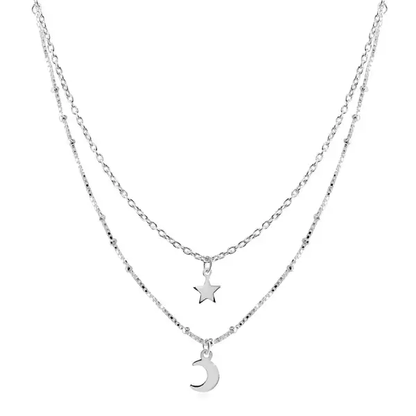 925 Ezüst nyaklánc - dupla lánc, csillag és félhold medállal