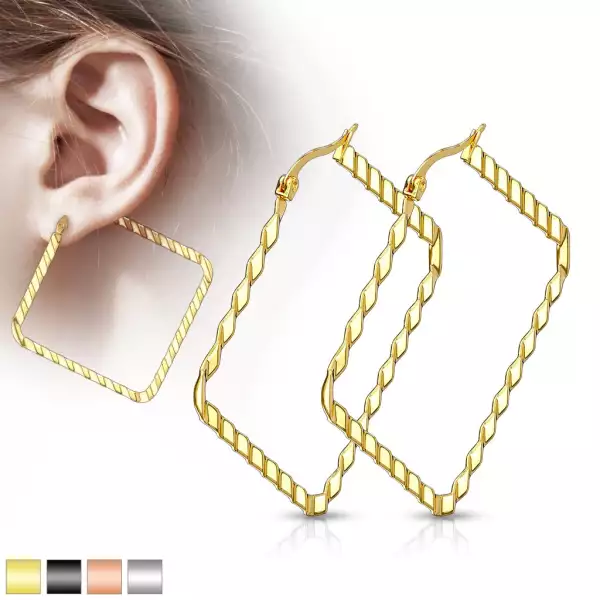  316L acél fülbevalók - négyzetek átlós bevágásokkal, különféle színekkel, IP bevonattal - Szín: Fekete 