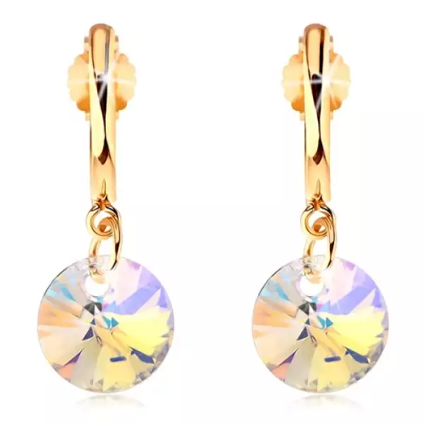 Fülbevaló sárga 14K aranyból - keskeny fényes ív, világossárga Swarovski kristály