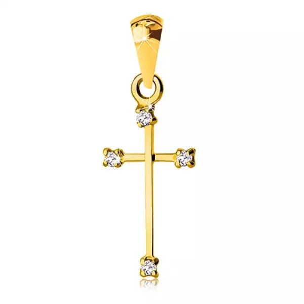 14K sárga arany medál - kereszt keskeny szárakkal és átlátszó cirkóniákkal