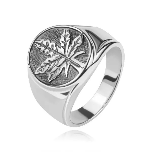 Masszív ezüst 925 gyűrű - marihuána levél patinás körben - Nagyság_ 70