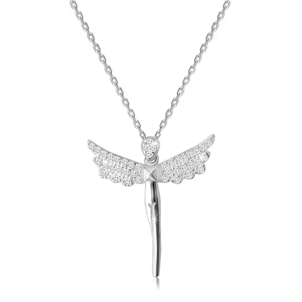 925 ezüst nyaklánc - egy angyal alakja, szárnyai átlátszó cirkóniával kirakva