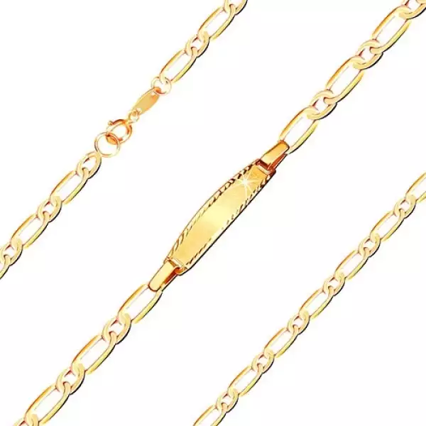 Karkötő 375 sárga arany táblával - ovális és hosszúkás láncszemek, 160 mm