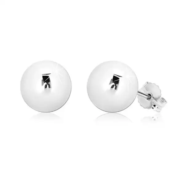 Fehér 375 arany fülbevaló - sima gömb, fényes felülettel, 8 mm