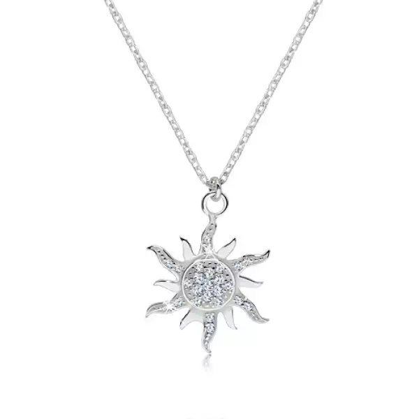 925 ezüst nyaklánc - csillogó cirkóniás nap hullámos napsugarakkal