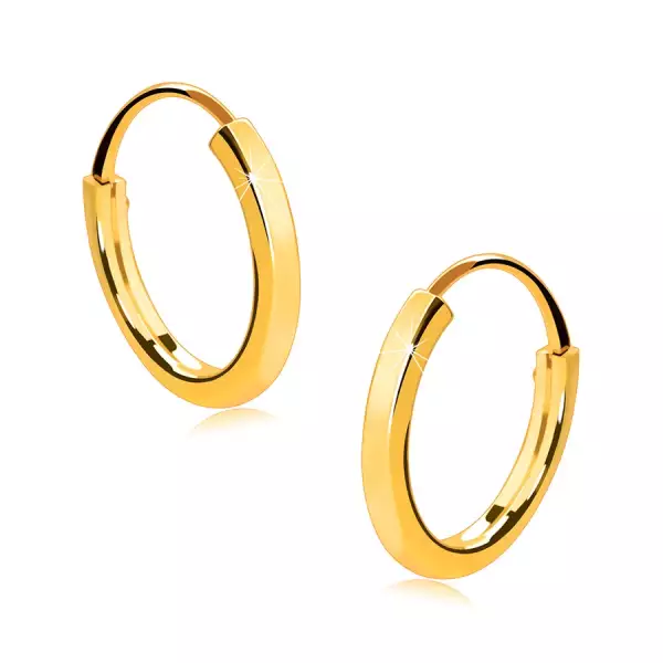 Gyermek arany karika fülbevalók 14K aranyból - vékony szögletes vállak, sima, fényes felület, 13 mm