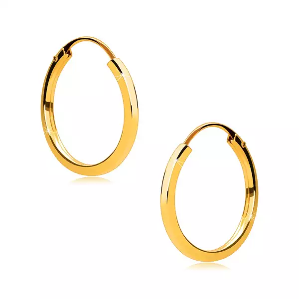 Arany kerek fülbevalók 375 aranyból - vékony szögletes vállak, sima, fényes felület,14 mm